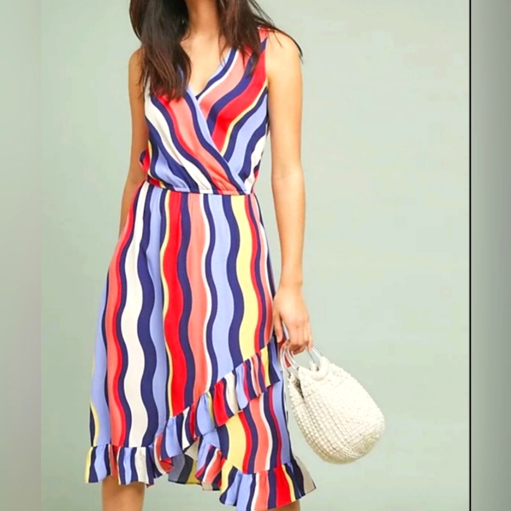 Anthropologie Plenty By Tracy Reese Daphne Rainbow Striped Dress, Sz L